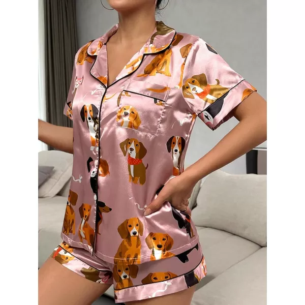 WDIRARA Women's Sleepwear Satin Short Sleeve Button Shirt and Shorts Pajama Set