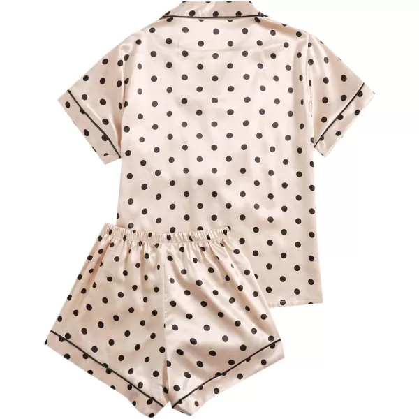 WDIRARA Women's Sleepwear Satin Short Sleeve Button Shirt and Shorts Pajama Set