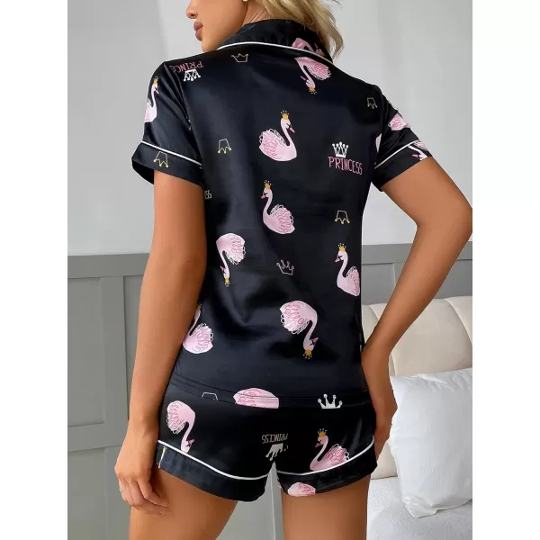 WDIRARA Women's Sleepwear Satin Short Sleeve Button Shirt and Shorts Pajama Set