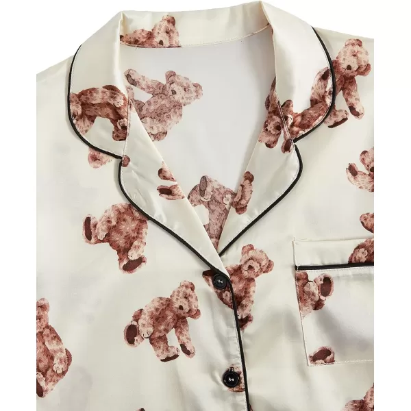 WDIRARA Women's Sleepwear Satin Short Sleeve Button Shirt and Shorts Pajama Set