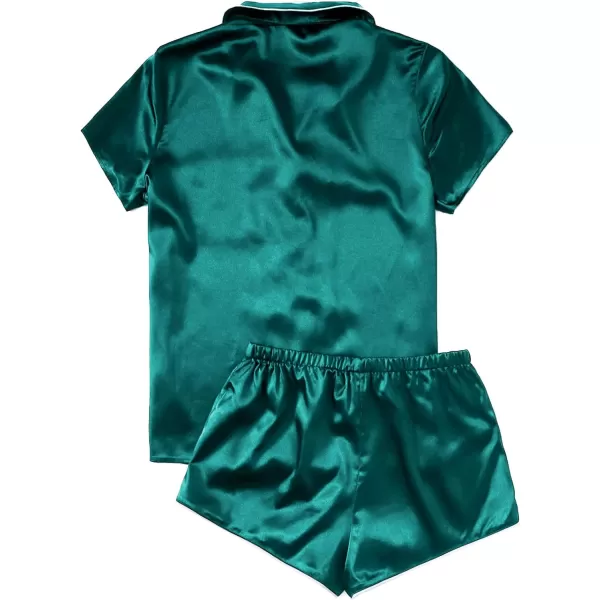 WDIRARA Women's Sleepwear Satin Short Sleeve Button Shirt and Shorts Pajama Set