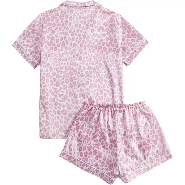 WDIRARA Women's Sleepwear Satin Short Sleeve Button Shirt and Shorts Pajama Set