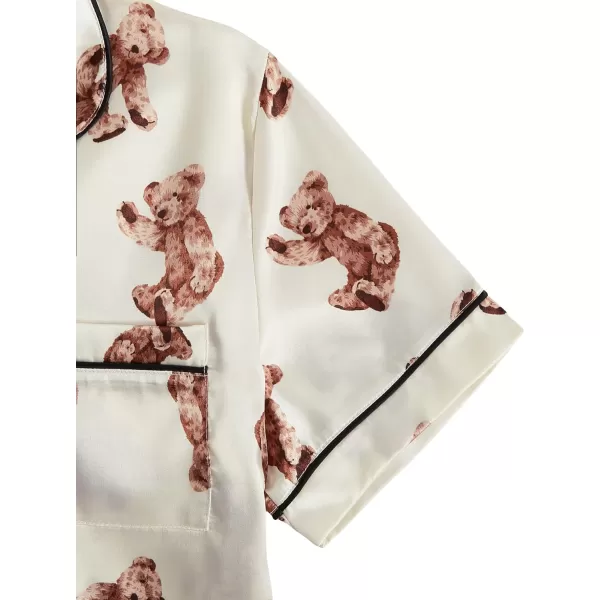 WDIRARA Women's Sleepwear Satin Short Sleeve Button Shirt and Shorts Pajama Set