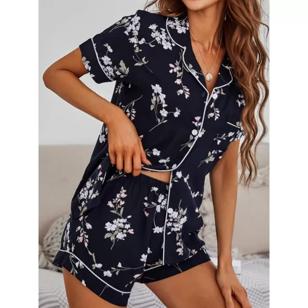 WDIRARA Women's Sleepwear Satin Short Sleeve Button Shirt and Shorts Pajama Set