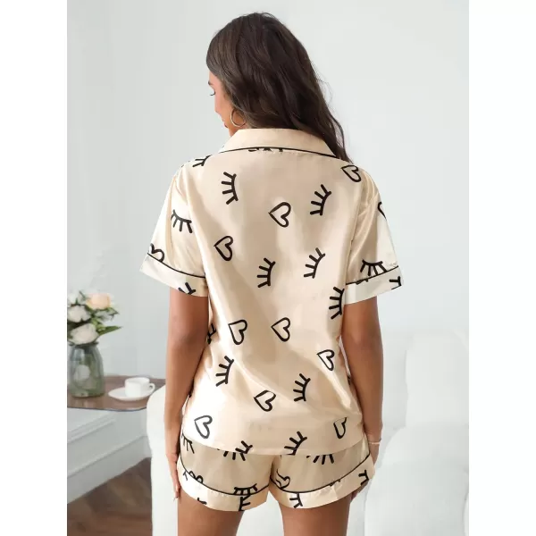 WDIRARA Women's Sleepwear Satin Short Sleeve Button Shirt and Shorts Pajama Set