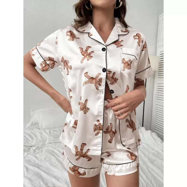 WDIRARA Women's Sleepwear Satin Short Sleeve Button Shirt and Shorts Pajama Set