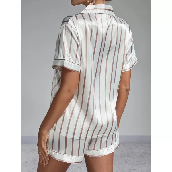 WDIRARA Women's Sleepwear Satin Short Sleeve Button Shirt and Shorts Pajama Set