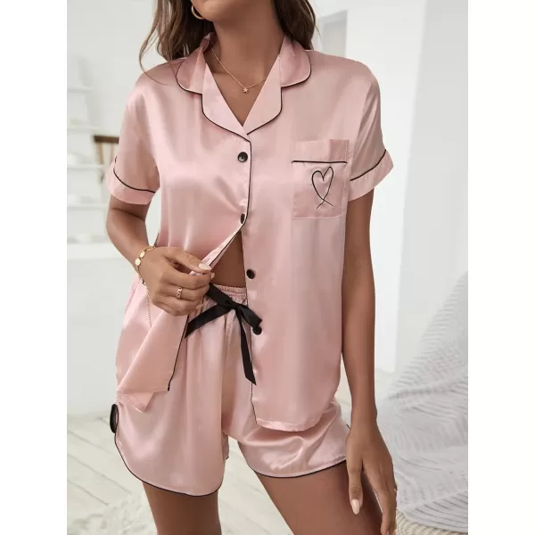 WDIRARA Women's Sleepwear Satin Short Sleeve Button Shirt and Shorts Pajama Set