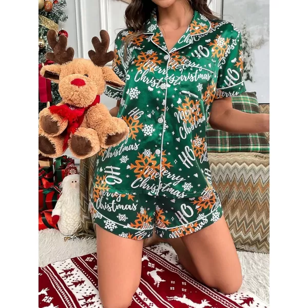 WDIRARA Women's Sleepwear Satin Short Sleeve Button Shirt and Shorts Pajama Set