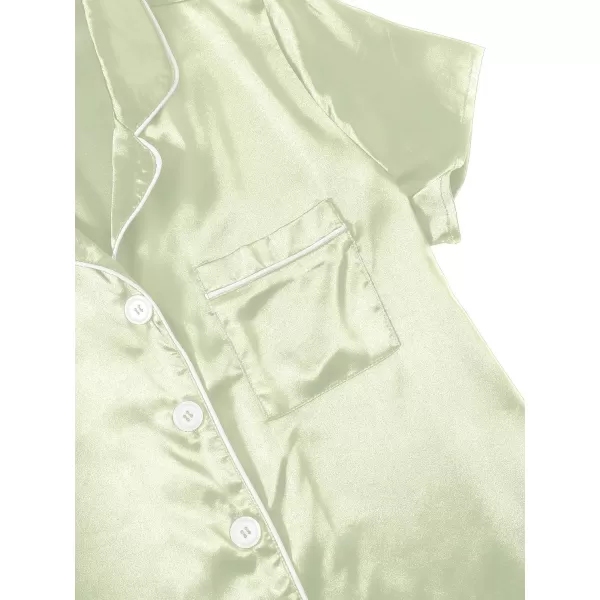 WDIRARA Women's Sleepwear Satin Short Sleeve Button Shirt and Shorts Pajama Set