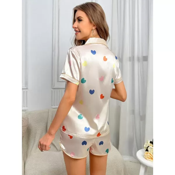 WDIRARA Women's Sleepwear Satin Short Sleeve Button Shirt and Shorts Pajama Set