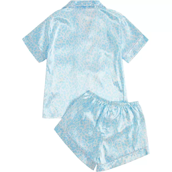 WDIRARA Women's Sleepwear Satin Short Sleeve Button Shirt and Shorts Pajama Set