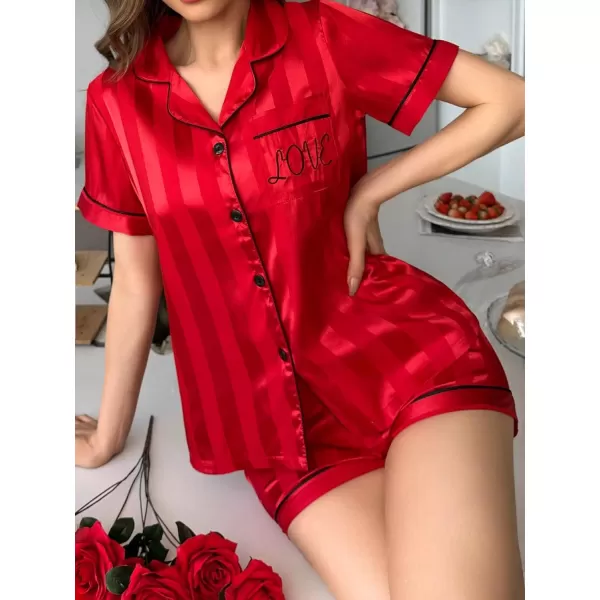WDIRARA Women's Sleepwear Satin Short Sleeve Button Shirt and Shorts Pajama Set