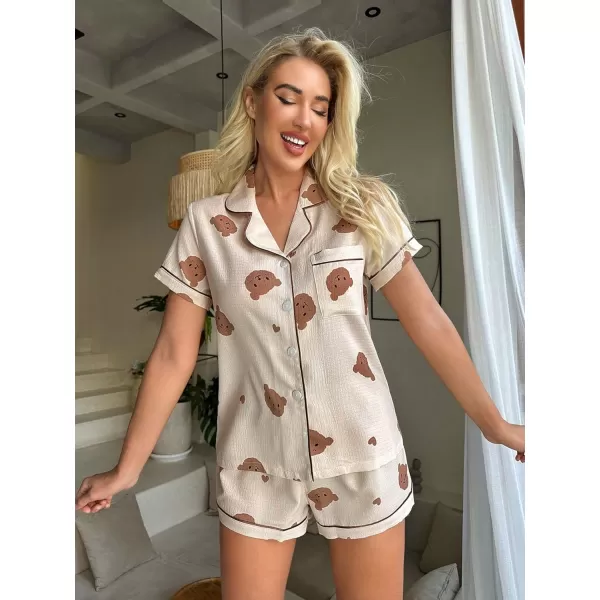 WDIRARA Women's Sleepwear Satin Short Sleeve Button Shirt and Shorts Pajama Set