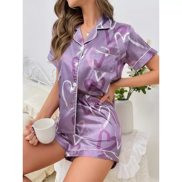 WDIRARA Women's Sleepwear Satin Short Sleeve Button Shirt and Shorts Pajama Set