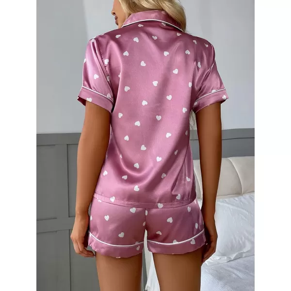 WDIRARA Women's Sleepwear Satin Short Sleeve Button Shirt and Shorts Pajama Set