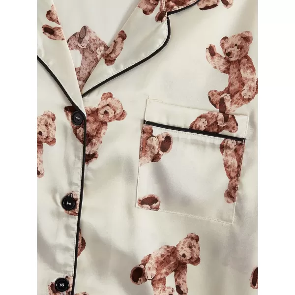 WDIRARA Women's Sleepwear Satin Short Sleeve Button Shirt and Shorts Pajama Set