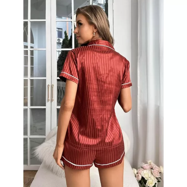 WDIRARA Women's Sleepwear Satin Short Sleeve Button Shirt and Shorts Pajama Set