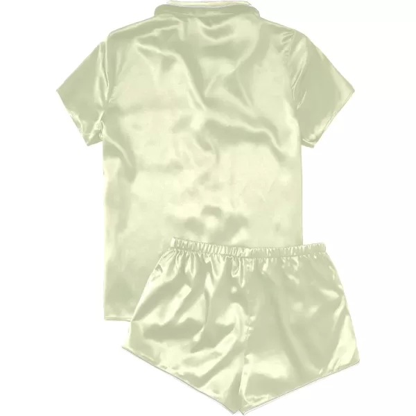 WDIRARA Women's Sleepwear Satin Short Sleeve Button Shirt and Shorts Pajama Set
