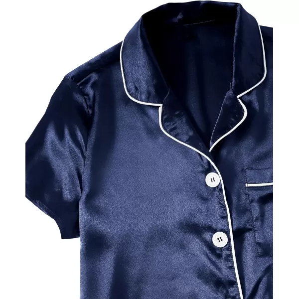 WDIRARA Women's Sleepwear Satin Short Sleeve Button Shirt and Shorts Pajama Set