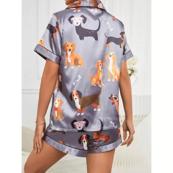 WDIRARA Women's Sleepwear Satin Short Sleeve Button Shirt and Shorts Pajama Set