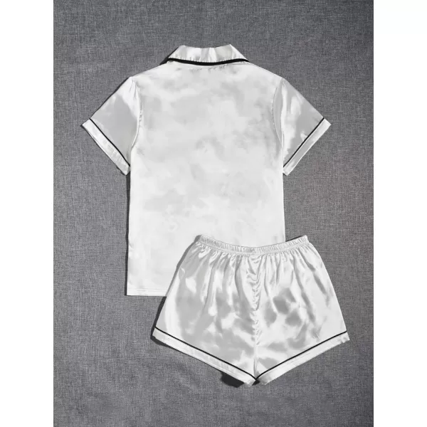 WDIRARA Women's Sleepwear Satin Short Sleeve Button Shirt and Shorts Pajama Set