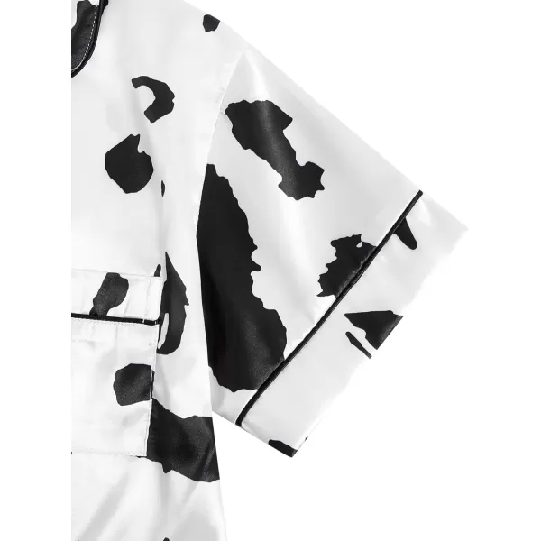WDIRARA Women's Sleepwear Satin Short Sleeve Button Shirt and Shorts Pajama Set