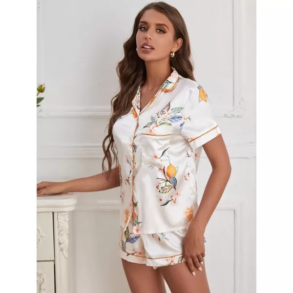 WDIRARA Women's Sleepwear Satin Short Sleeve Button Shirt and Shorts Pajama Set
