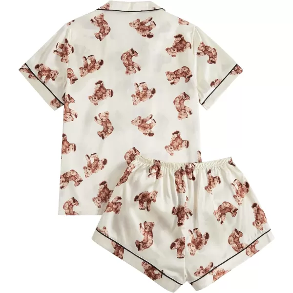 WDIRARA Women's Sleepwear Satin Short Sleeve Button Shirt and Shorts Pajama Set