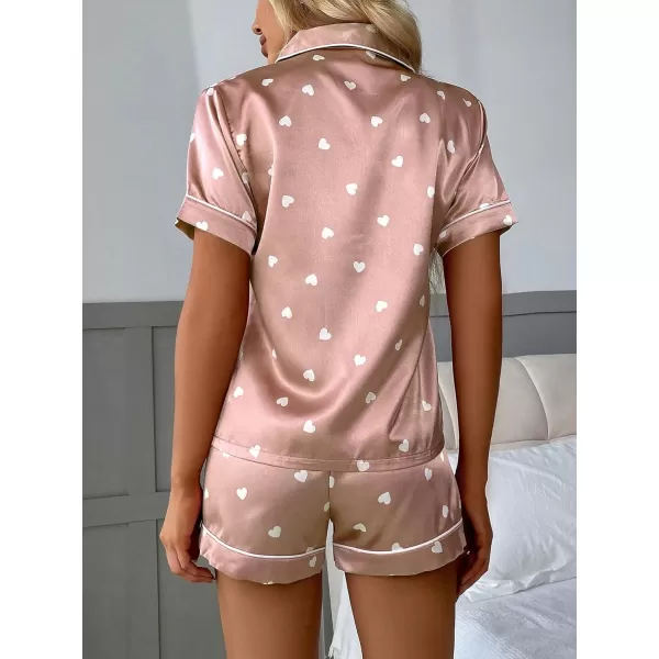 WDIRARA Women's Sleepwear Satin Short Sleeve Button Shirt and Shorts Pajama Set