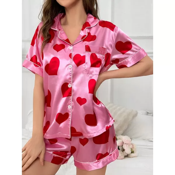 WDIRARA Women's Sleepwear Satin Short Sleeve Button Shirt and Shorts Pajama Set