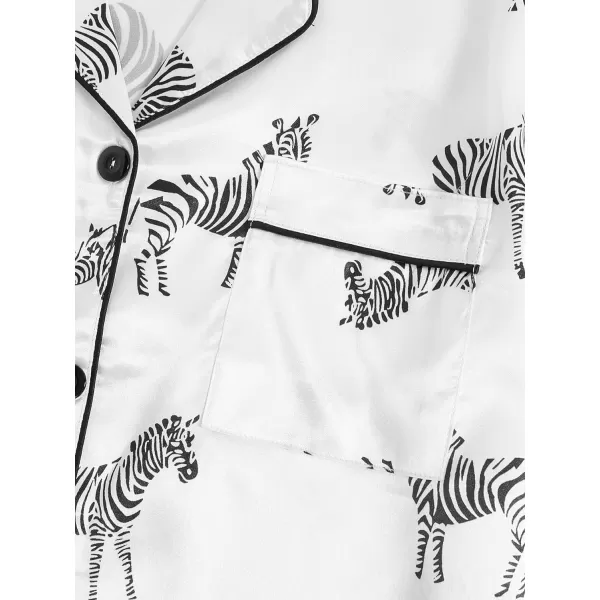 WDIRARA Women's Sleepwear Satin Short Sleeve Button Shirt and Shorts Pajama Set