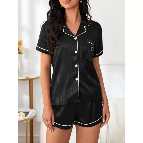 WDIRARA Women's Sleepwear Satin Short Sleeve Button Shirt and Shorts Pajama Set