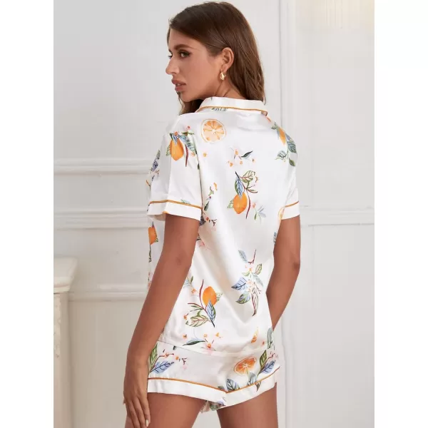 WDIRARA Women's Sleepwear Satin Short Sleeve Button Shirt and Shorts Pajama Set