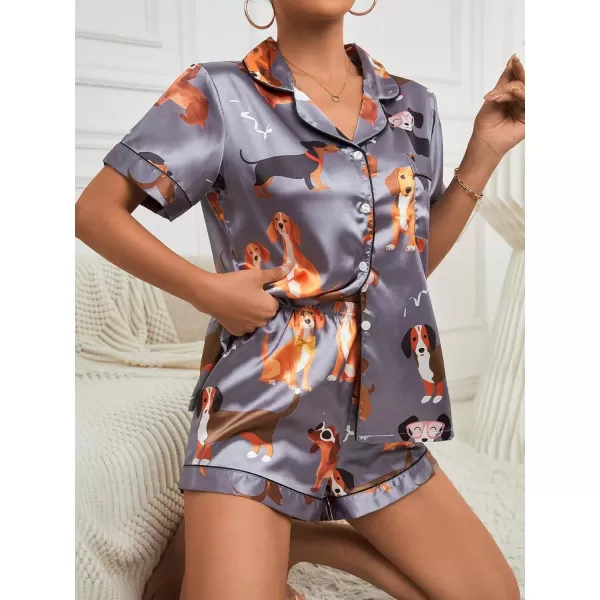 WDIRARA Women's Sleepwear Satin Short Sleeve Button Shirt and Shorts Pajama Set
