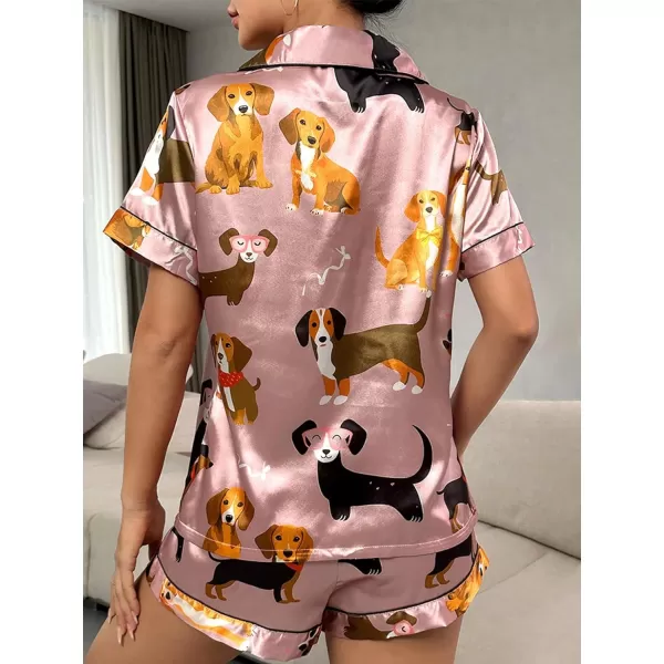 WDIRARA Women's Sleepwear Satin Short Sleeve Button Shirt and Shorts Pajama Set