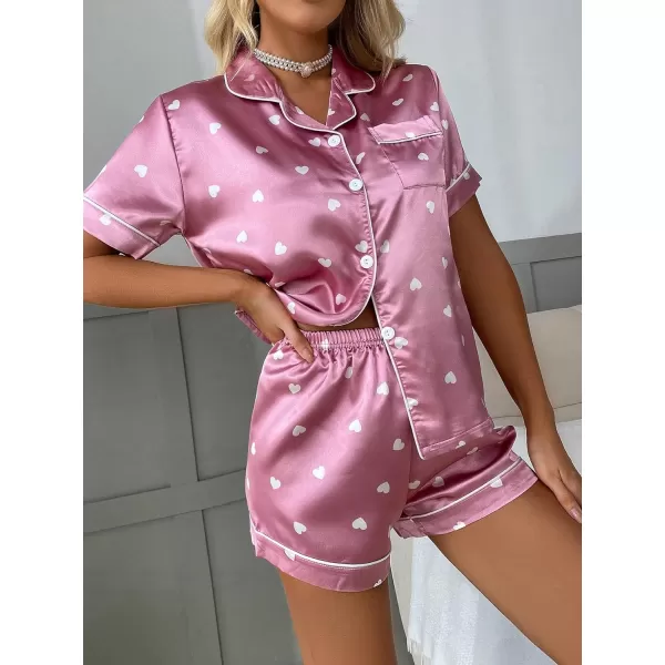 WDIRARA Women's Sleepwear Satin Short Sleeve Button Shirt and Shorts Pajama Set