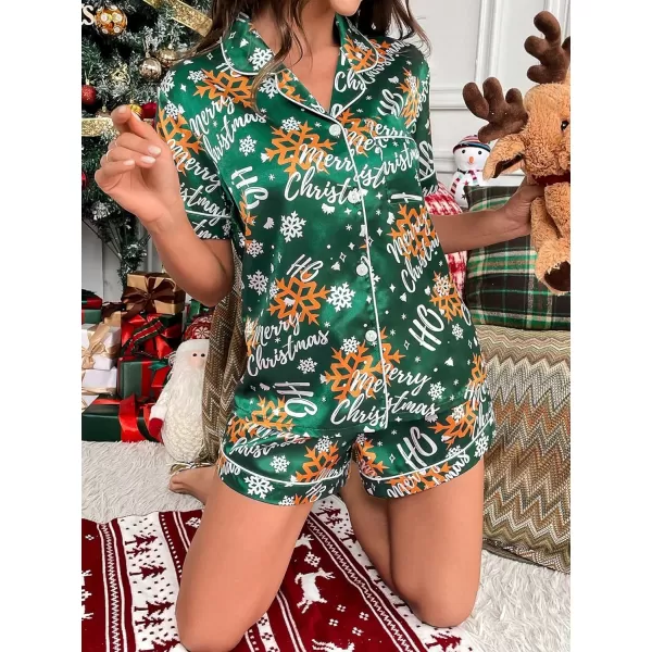 WDIRARA Women's Sleepwear Satin Short Sleeve Button Shirt and Shorts Pajama Set