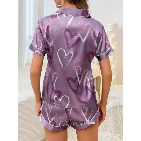 WDIRARA Women's Sleepwear Satin Short Sleeve Button Shirt and Shorts Pajama Set