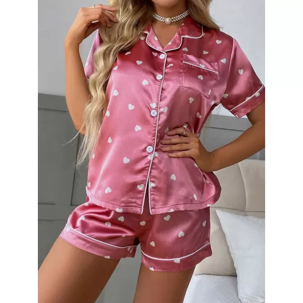 WDIRARA Women's Sleepwear Satin Short Sleeve Button Shirt and Shorts Pajama Set