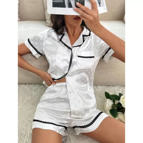WDIRARA Women's Sleepwear Satin Short Sleeve Button Shirt and Shorts Pajama Set