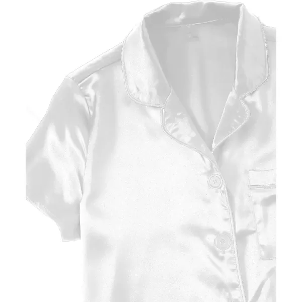 WDIRARA Women's Sleepwear Satin Short Sleeve Button Shirt and Shorts Pajama Set