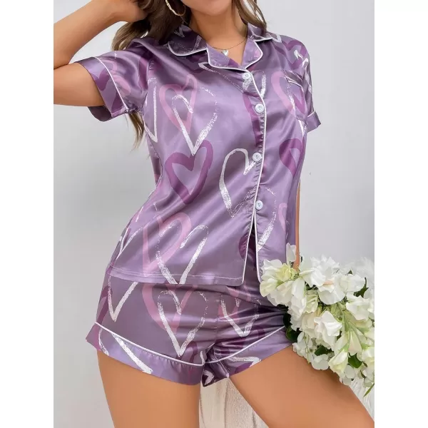 WDIRARA Women's Sleepwear Satin Short Sleeve Button Shirt and Shorts Pajama Set