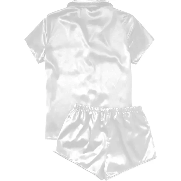 WDIRARA Women's Sleepwear Satin Short Sleeve Button Shirt and Shorts Pajama Set