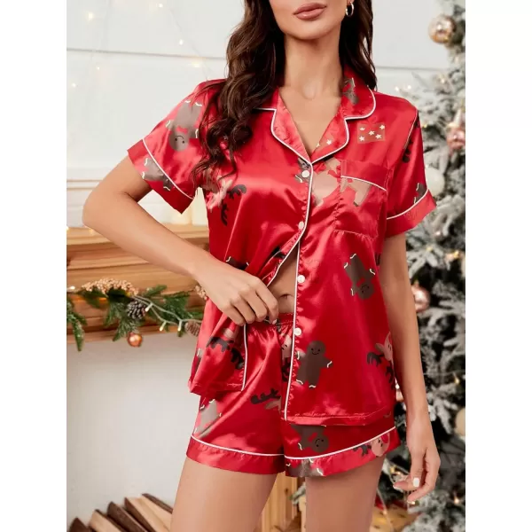 WDIRARA Women's Sleepwear Satin Short Sleeve Button Shirt and Shorts Pajama Set