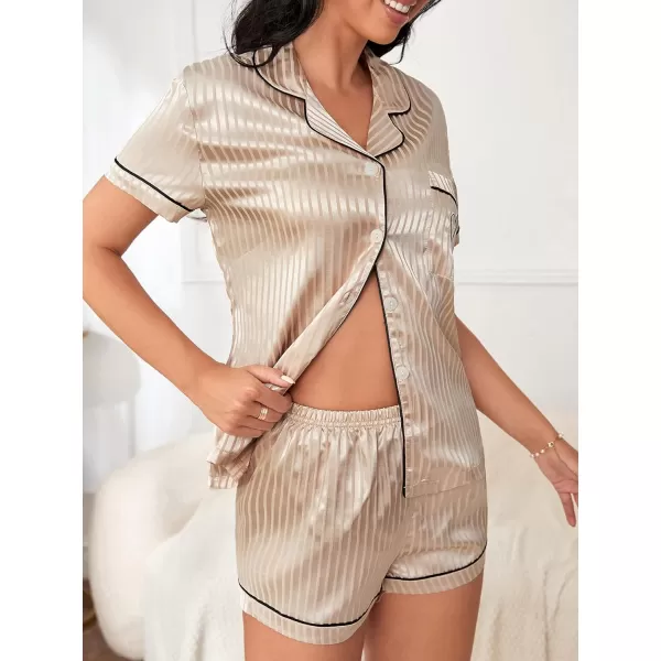WDIRARA Women's Sleepwear Satin Short Sleeve Button Shirt and Shorts Pajama Set