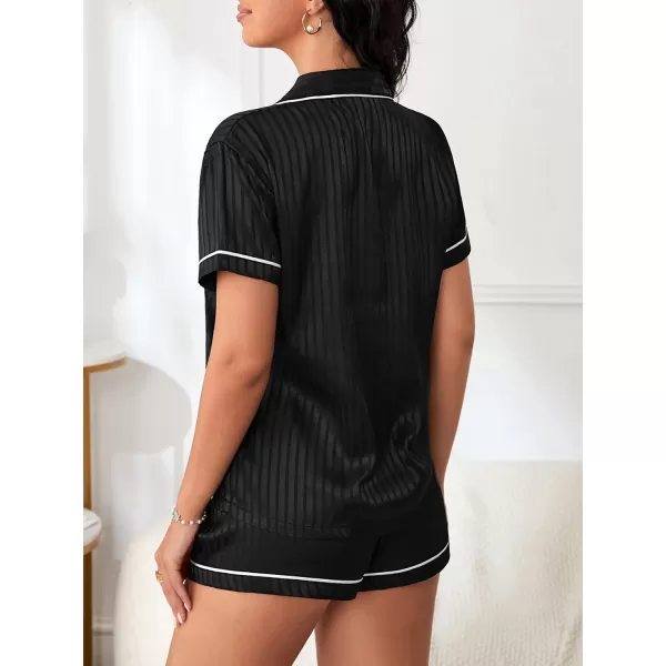 WDIRARA Women's Sleepwear Satin Short Sleeve Button Shirt and Shorts Pajama Set