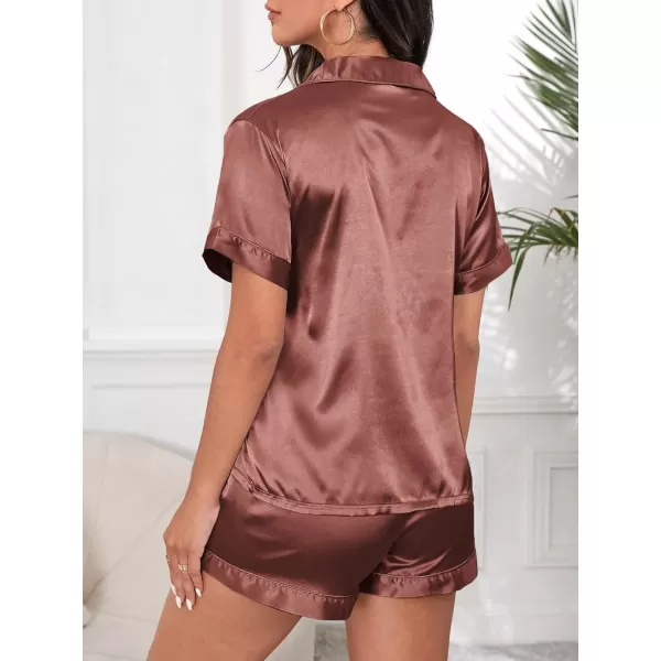 WDIRARA Women's Sleepwear Satin Short Sleeve Button Shirt and Shorts Pajama Set