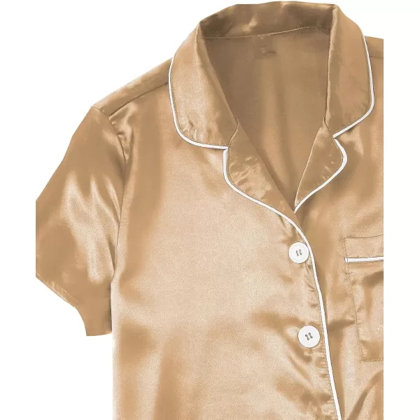 WDIRARA Women's Sleepwear Satin Short Sleeve Button Shirt and Shorts Pajama Set