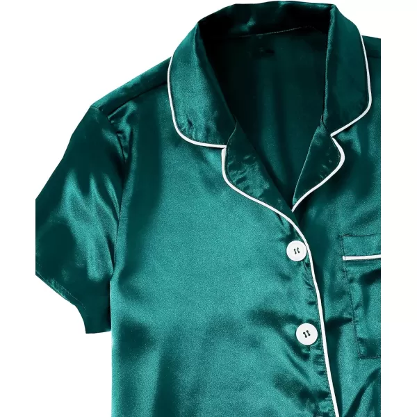 WDIRARA Women's Sleepwear Satin Short Sleeve Button Shirt and Shorts Pajama Set